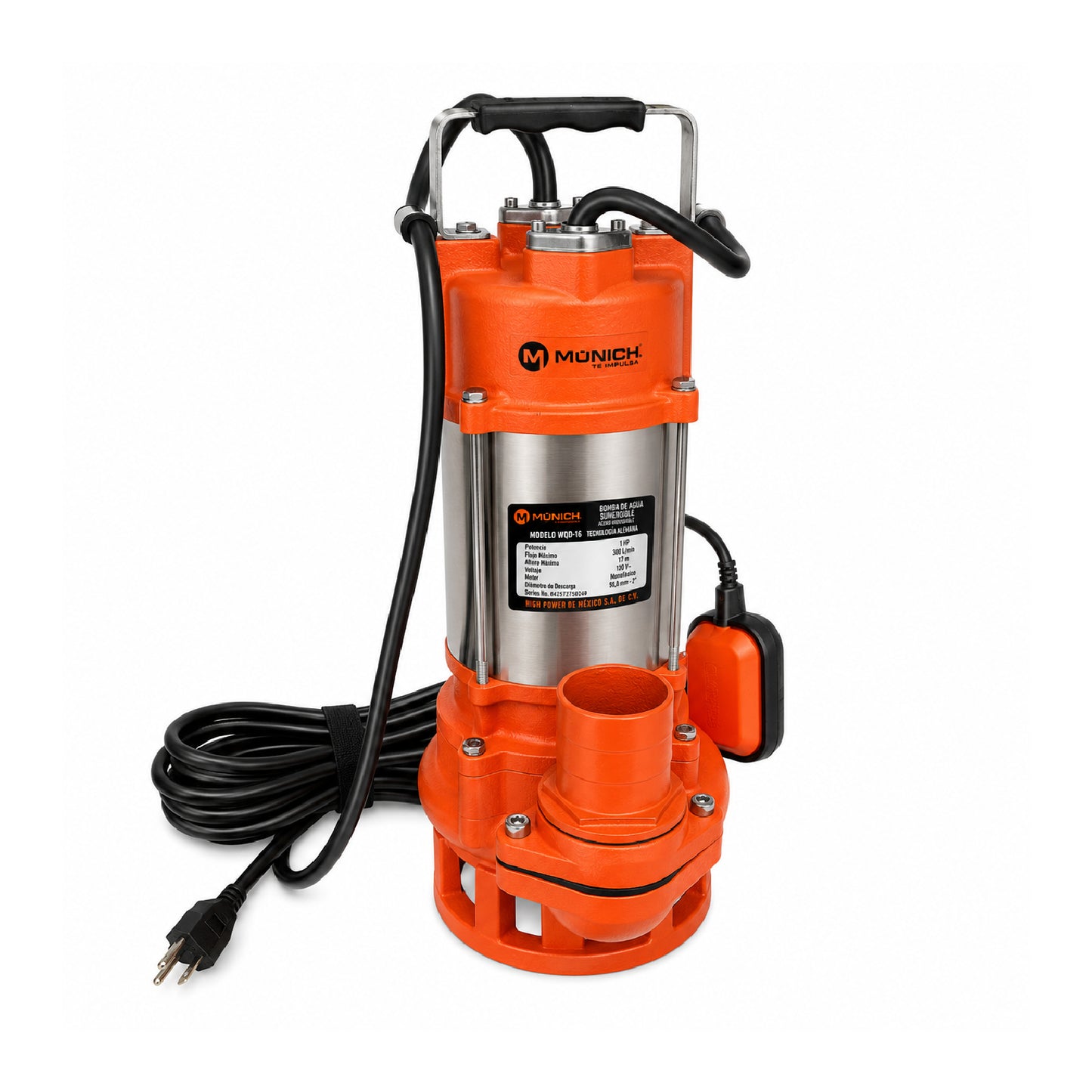 Bomba Sumergible de Acero Inoxidable 1 HP con Flotador para Agua Sucia MUNICH