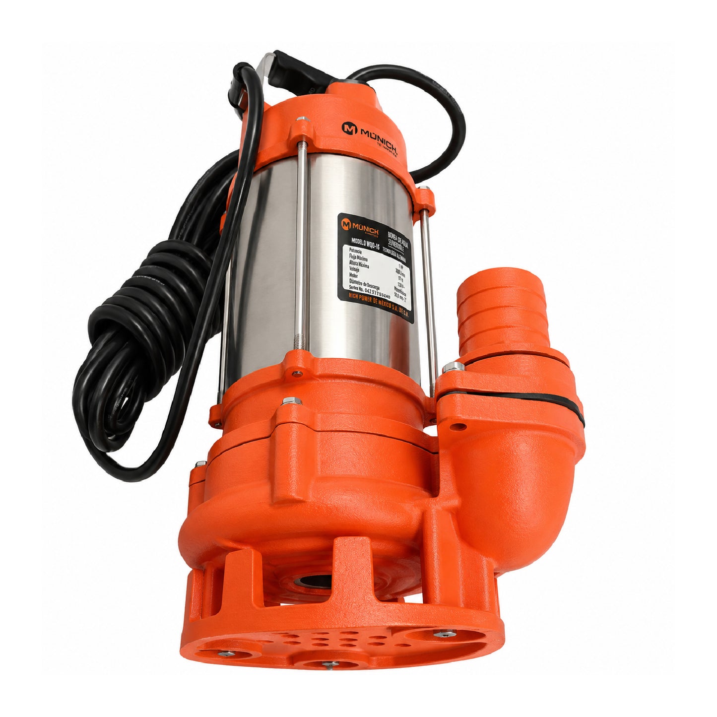 Bomba Sumergible de Acero Inoxidable 1 HP con Flotador para Agua Sucia MUNICH