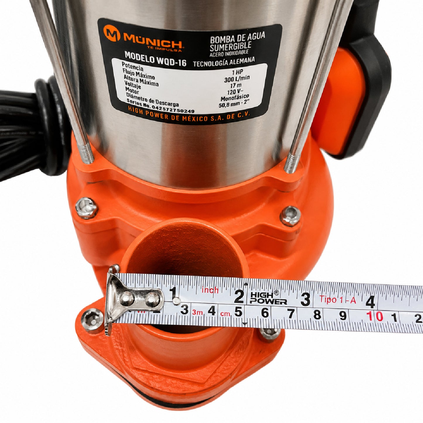 Bomba Sumergible de Acero Inoxidable 1 HP con Flotador para Agua Sucia MUNICH