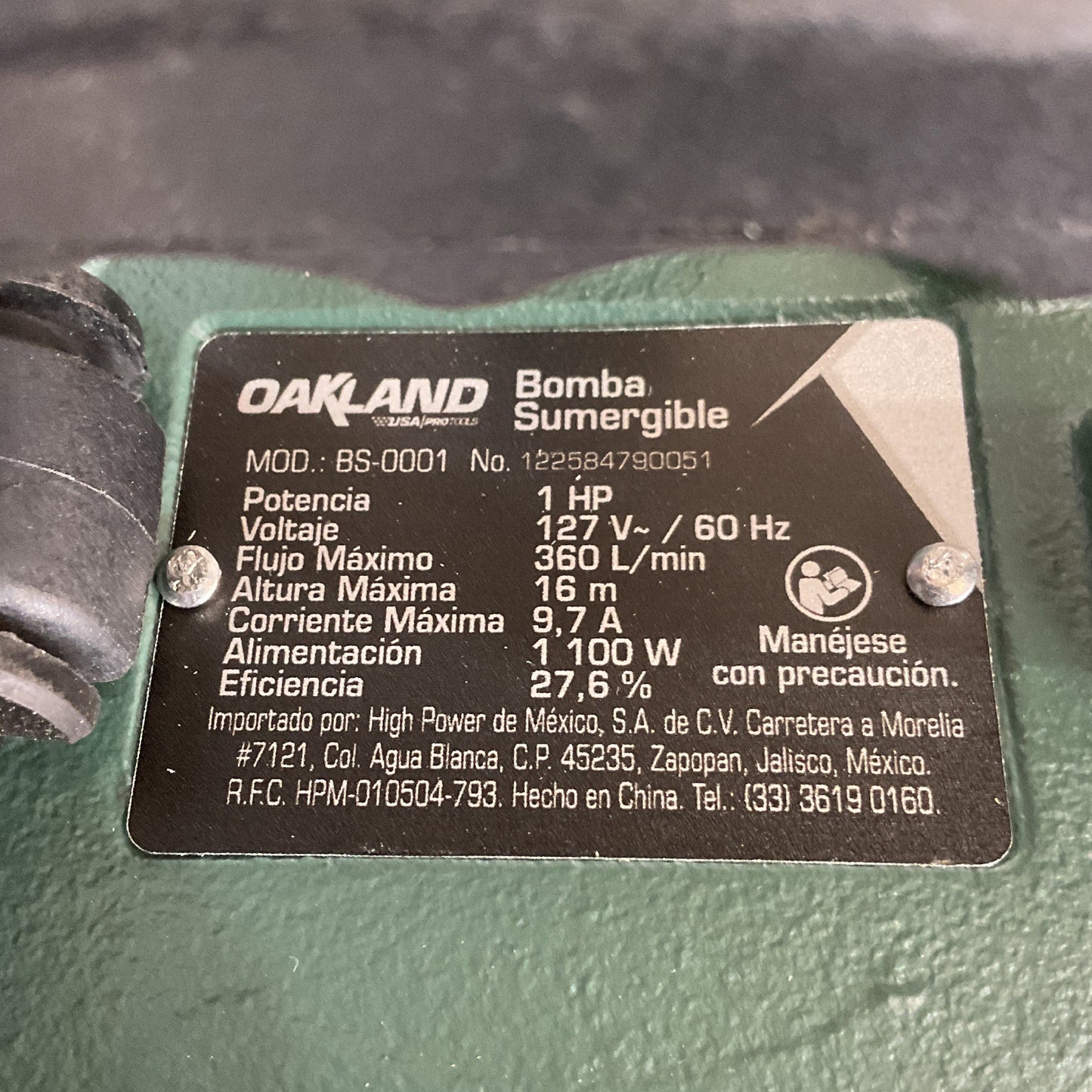Bomba Sumergible 1 HP para Agua Sucia OAKLAND