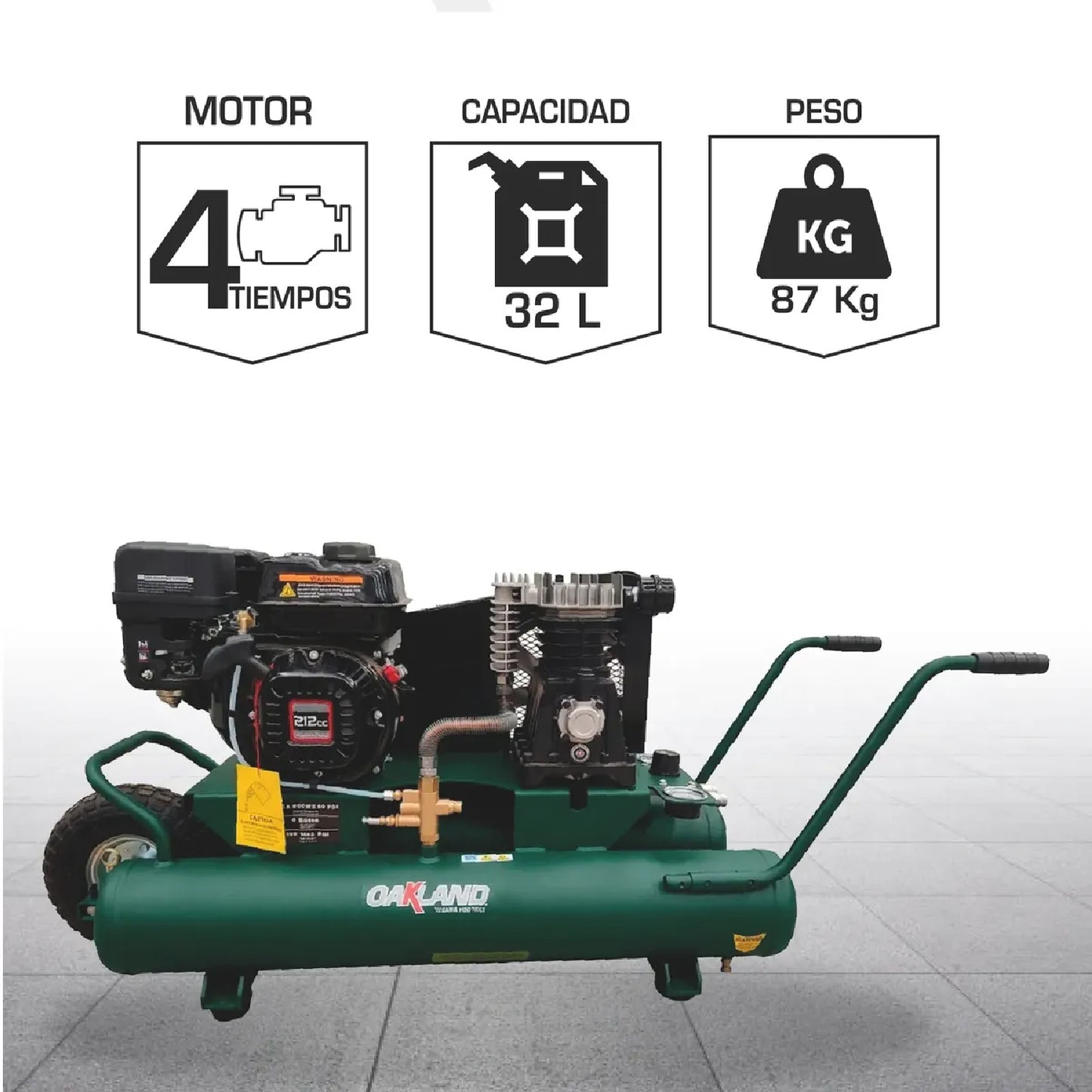Compresor de Aire a Gasolina 6.5HP Doble Tanque 32 L OAKLAND