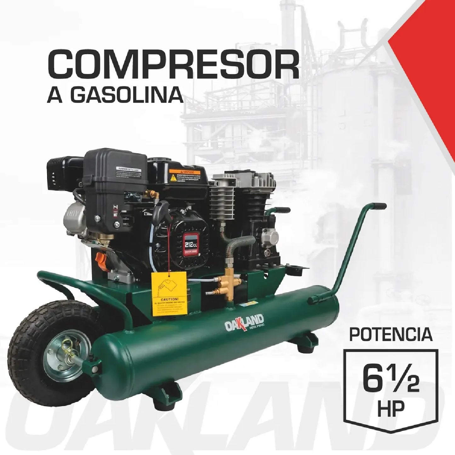 Compresor de Aire a Gasolina 6.5HP Doble Tanque 32 L OAKLAND