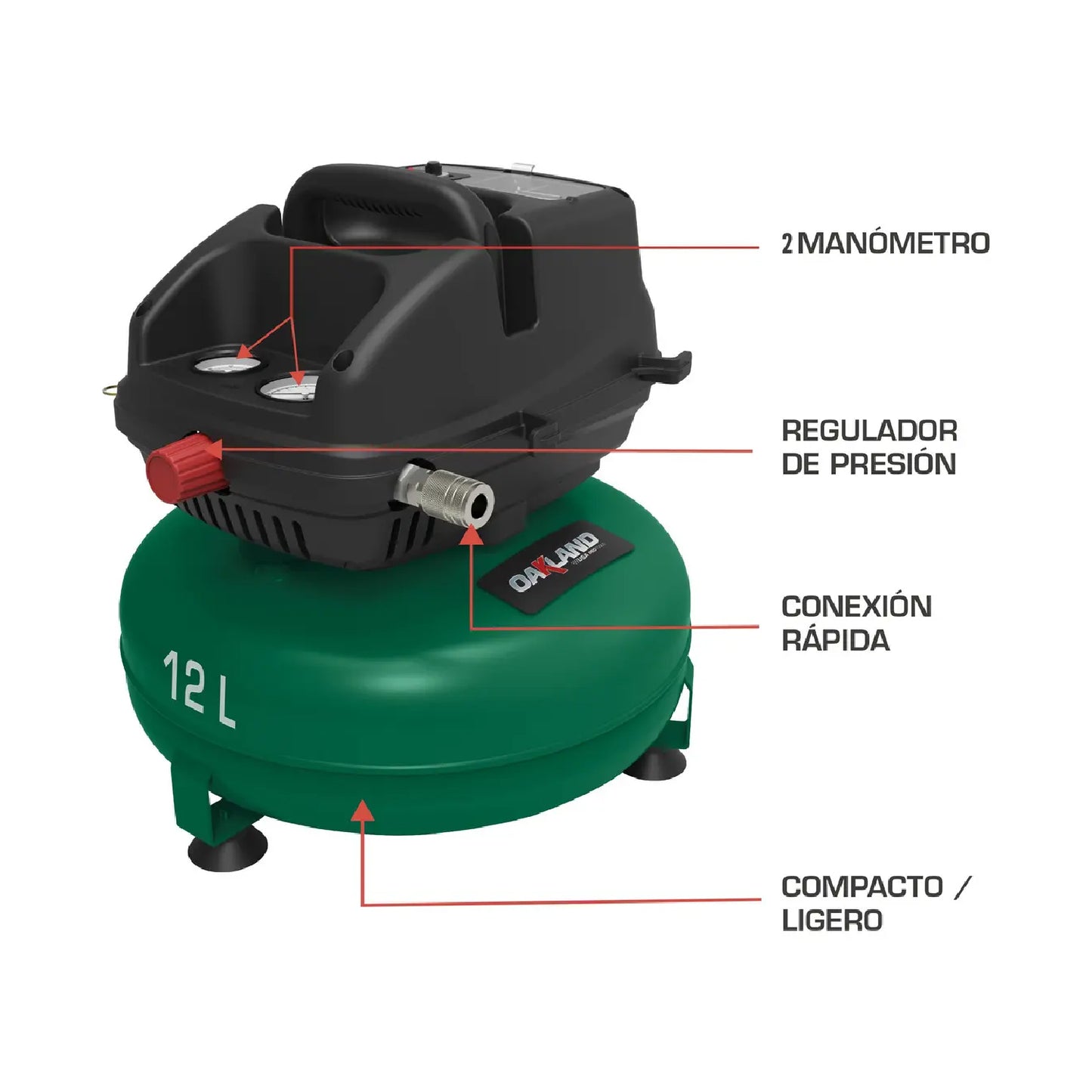Compresor de Aire Libre de Aceite 12 L 1/2HP 100 PSI OAKLAND