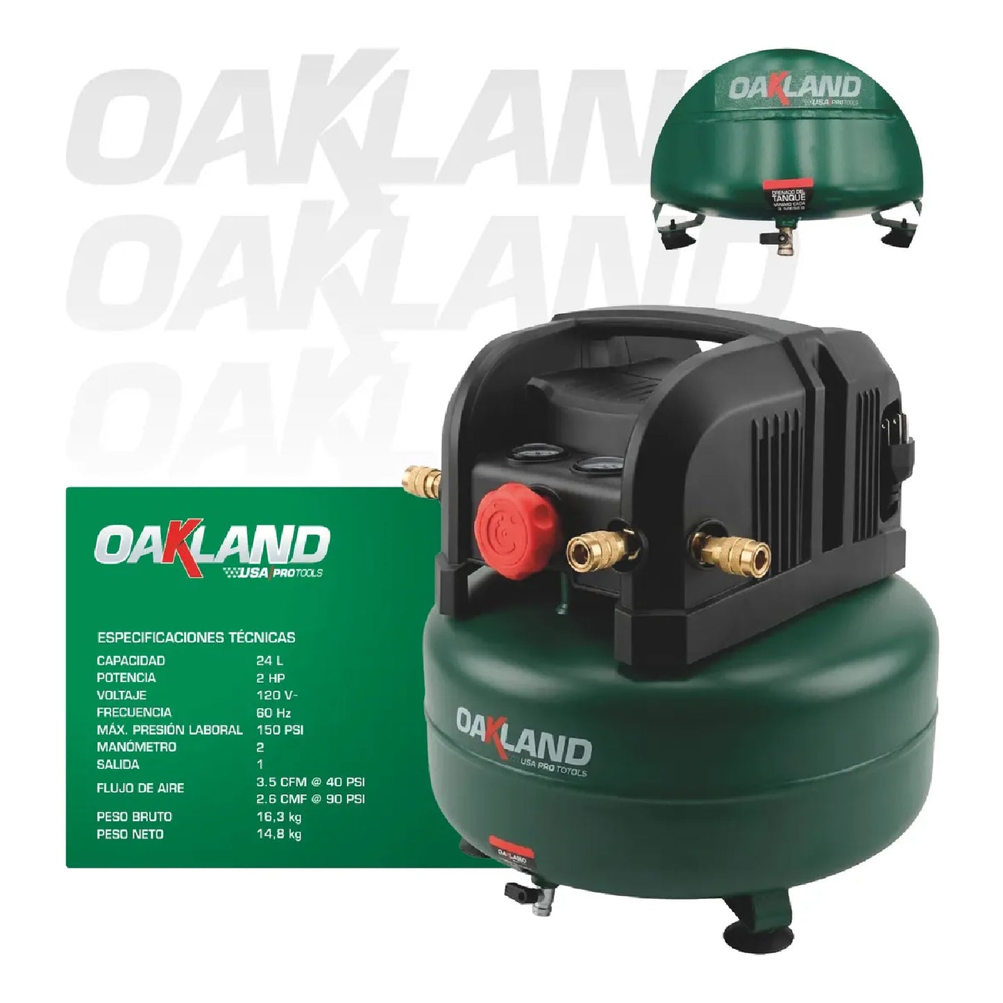 Compresor de Aire Libre de Aceite 24 L 2HP OAKLAND