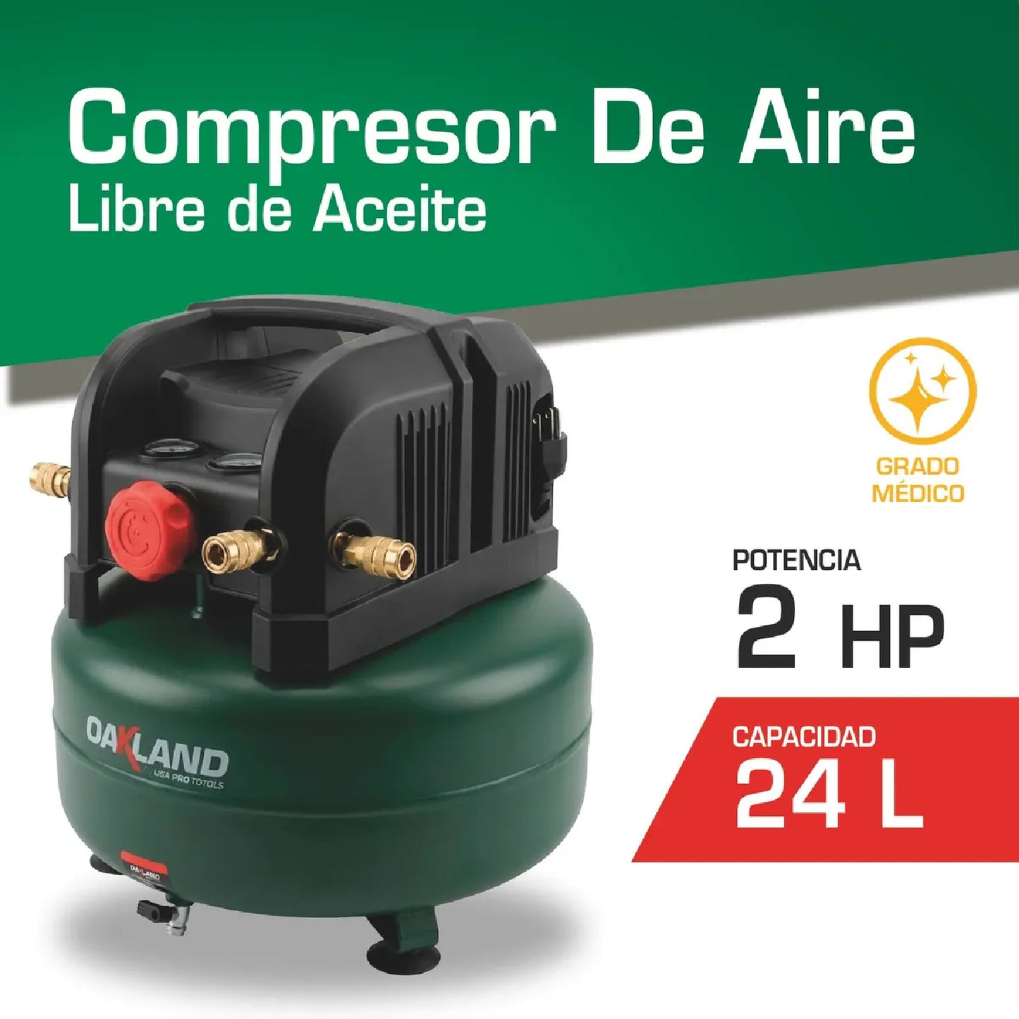 Compresor de Aire Libre de Aceite 24 L 2HP OAKLAND