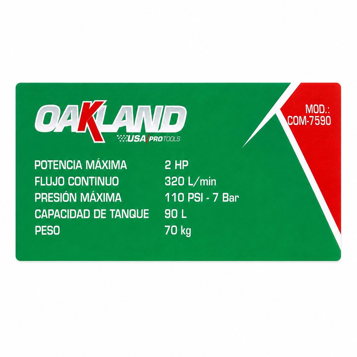 Compresor de Aire Libre de Aceite 2 HP 90 L Silencioso OAKLAND