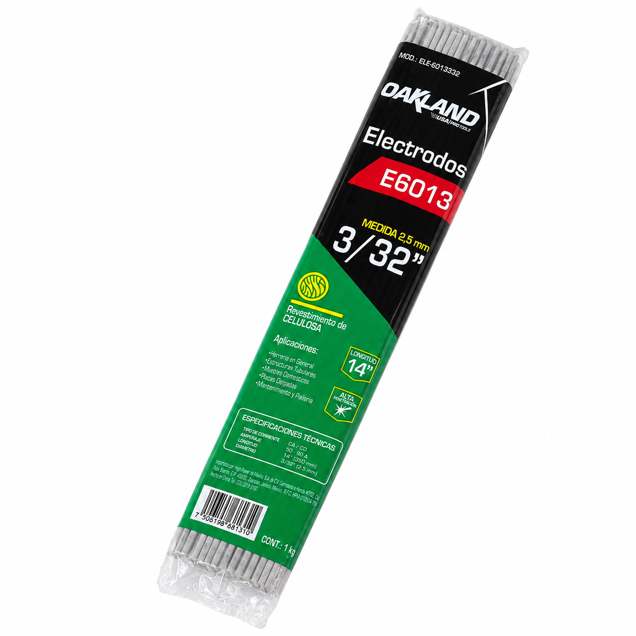Electrodo Recubierto de Acero al Carbon 6013 3/32" 1 kg OAKLAND