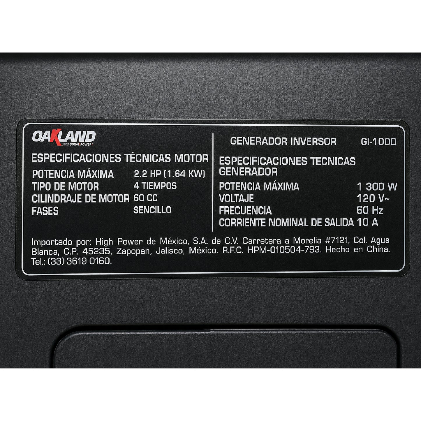 Generador Inverter a Gasolina 1000 W OAKLAND