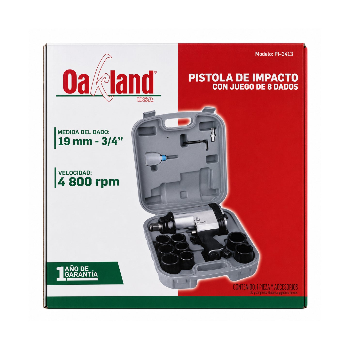 Pistola de Impacto Neumática 3/4" con 8 Dados OAKLAND