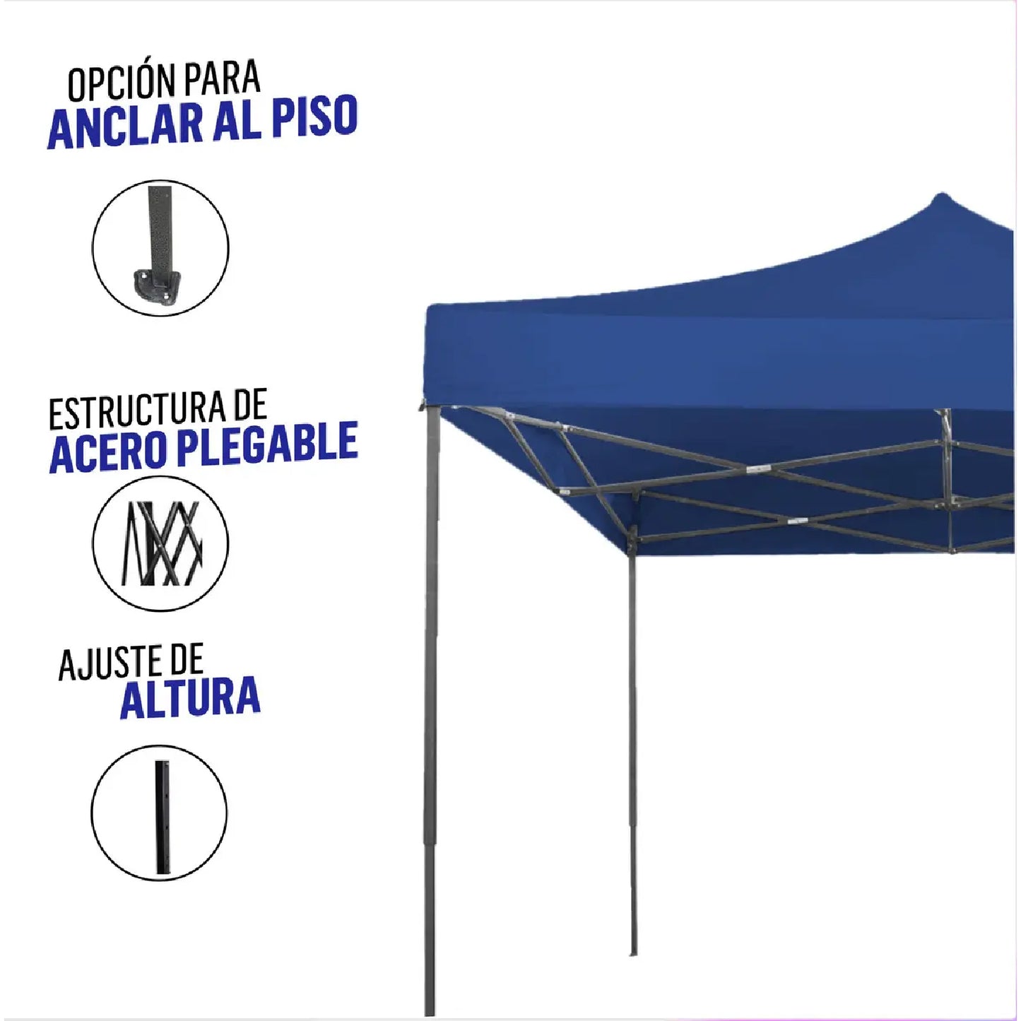 Carpa Toldo Lona 3x3 Plegable Reforzada Impermeable Azul OAKLAND
