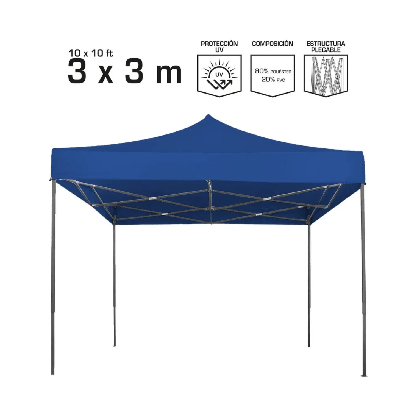 Carpa Toldo Lona 3x3 Plegable Reforzada Impermeable Azul OAKLAND