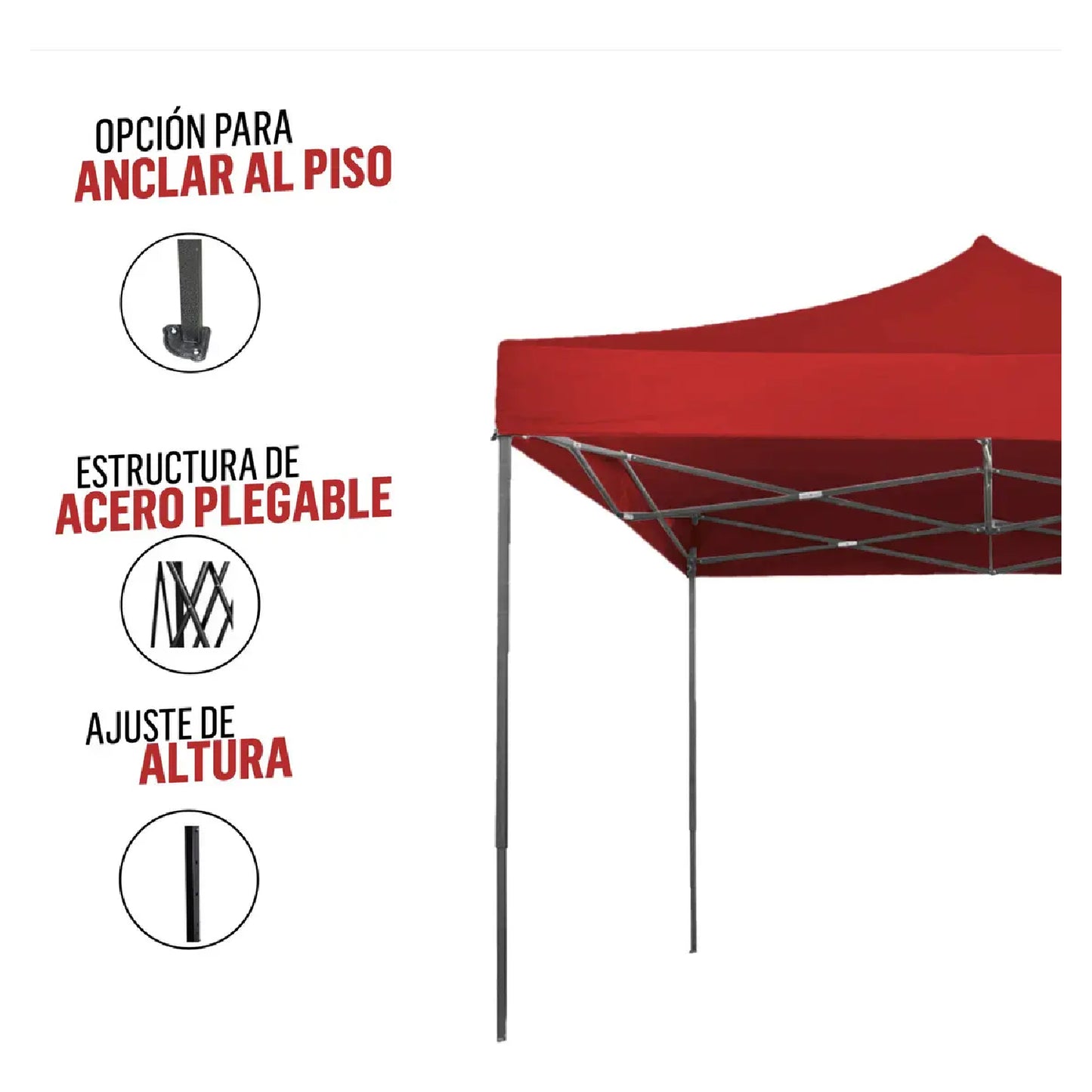 Carpa Toldo Lona 3x3 Plegable Reforzada Impermeable Rojo OAKLAND