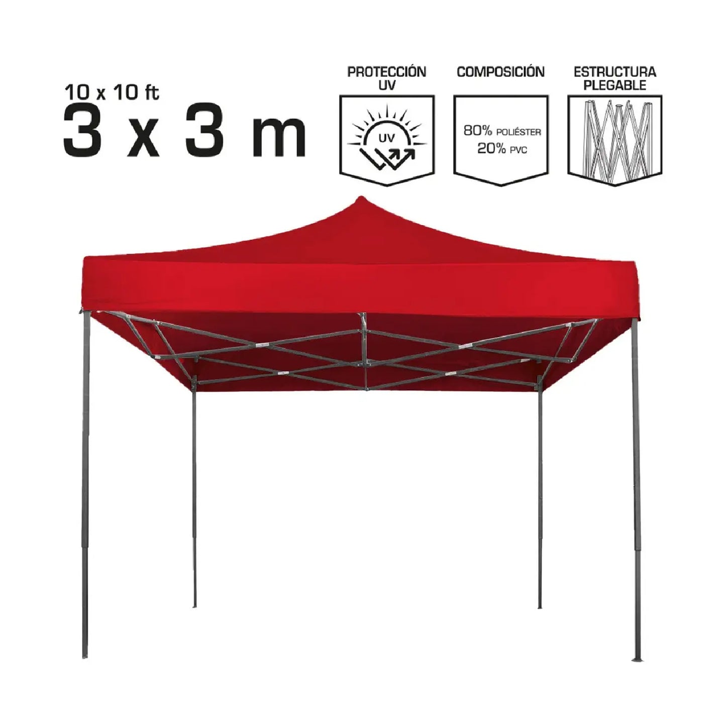 Carpa Toldo Lona 3x3 Plegable Reforzada Impermeable Rojo OAKLAND