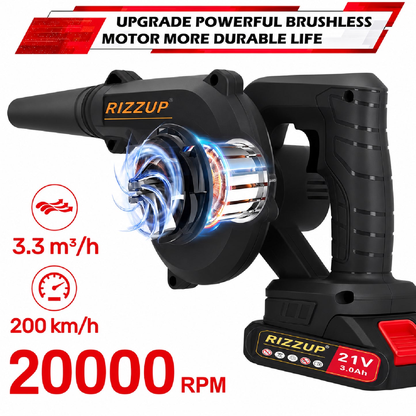 Soplador Aspirador Inalámbrico 2 en 1 con 2 Baterías 24 V RIZZUP