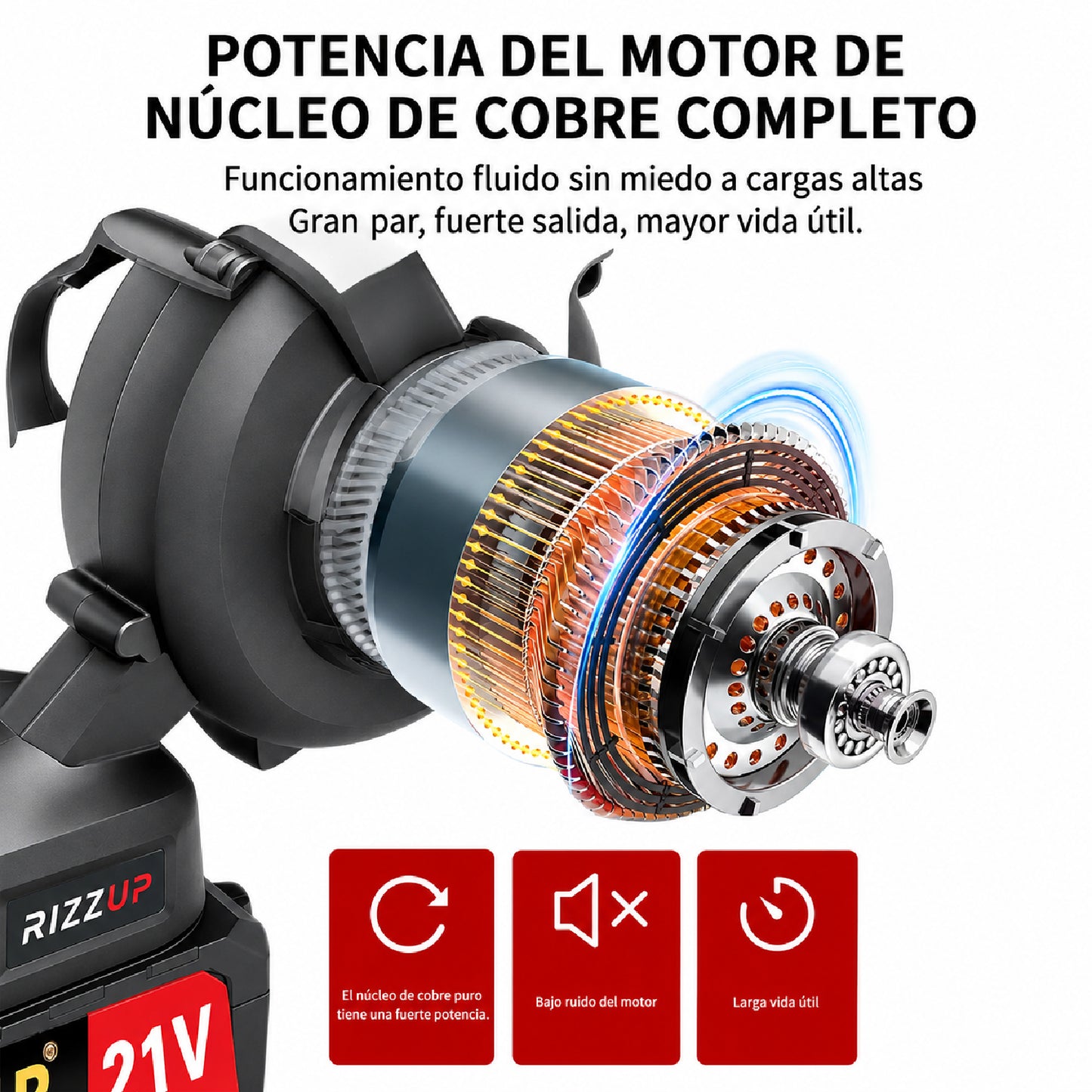 Soplador Aspirador Inalámbrico 2 en 1 con 2 Baterías 24 V RIZZUP