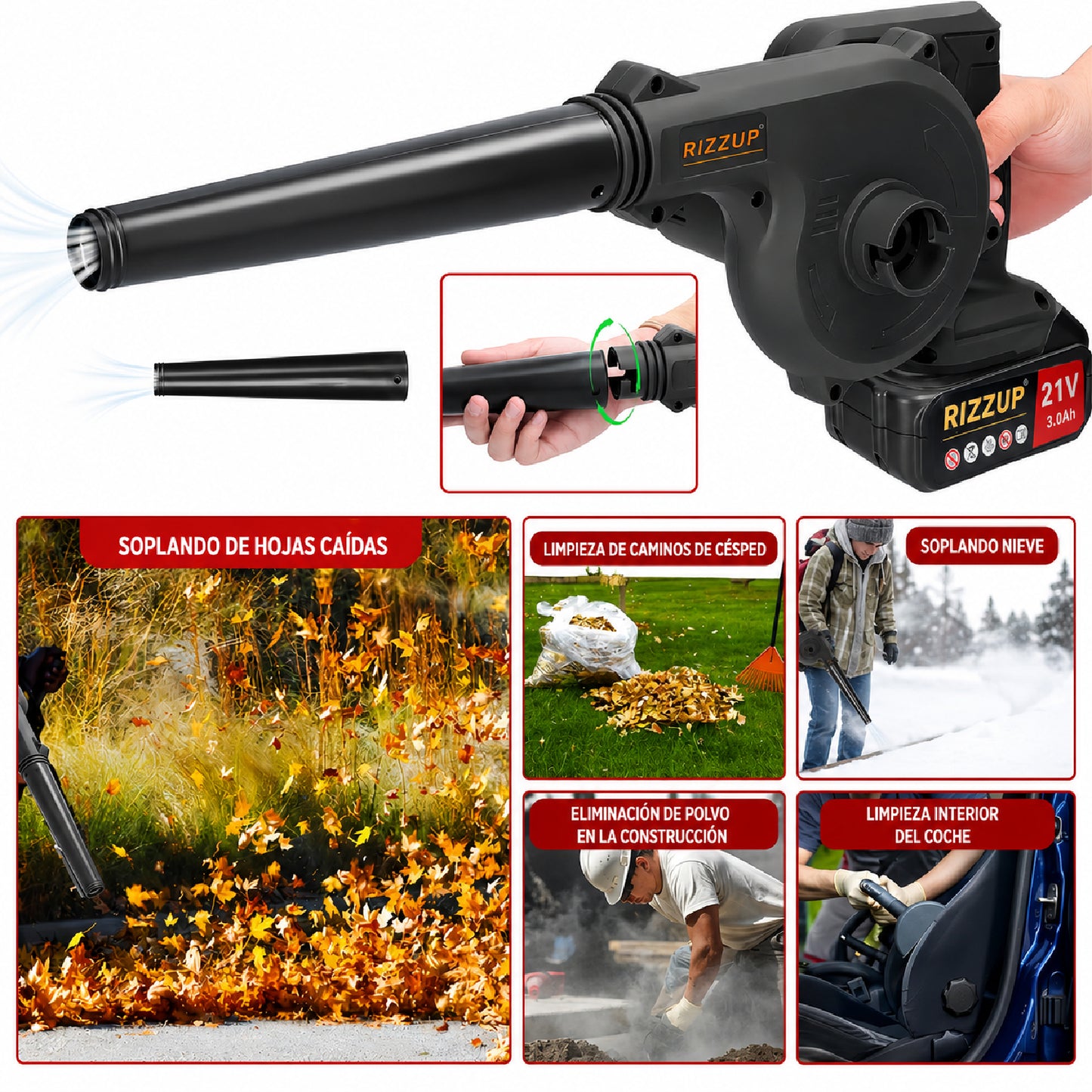 Soplador Aspirador Inalámbrico 2 en 1 con 2 Baterías 24 V RIZZUP
