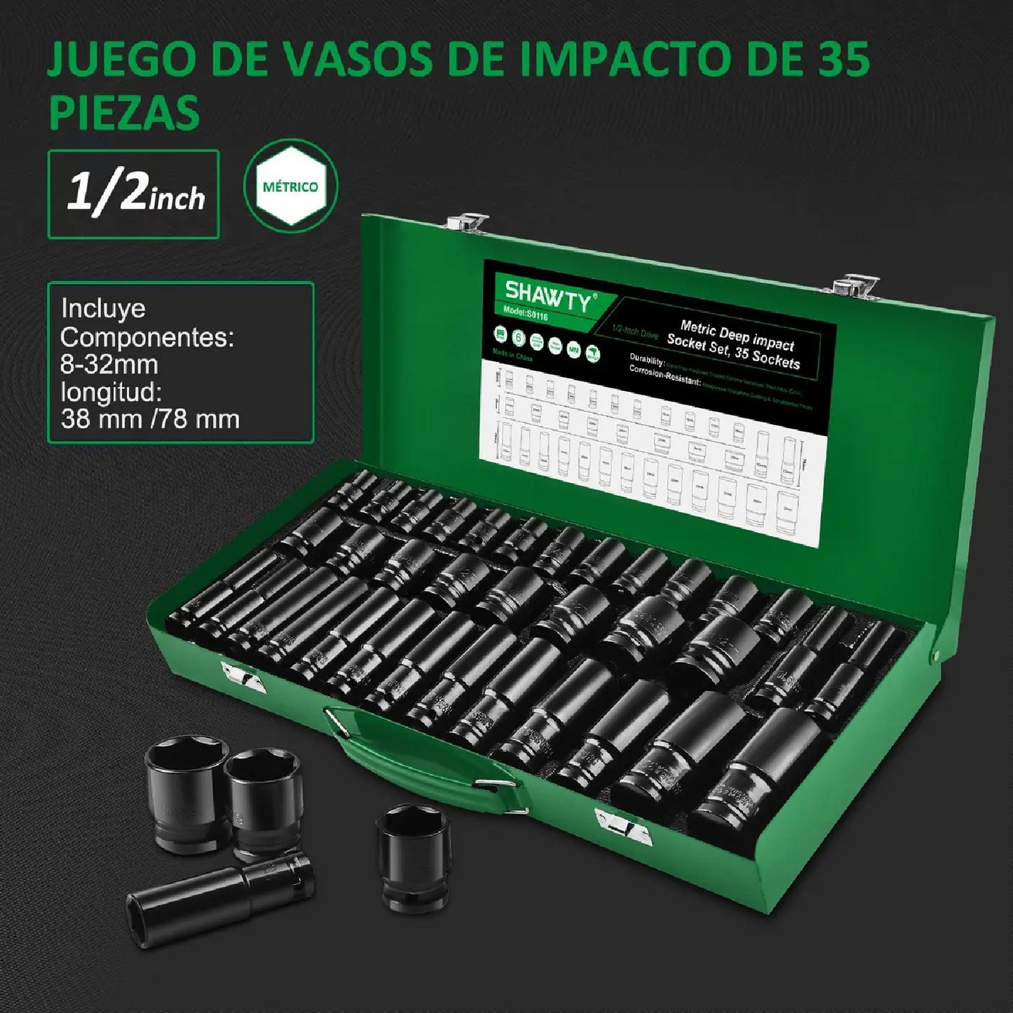 Kit de Dados de Impacto 35 Piezas 1/2" SHAWTY
